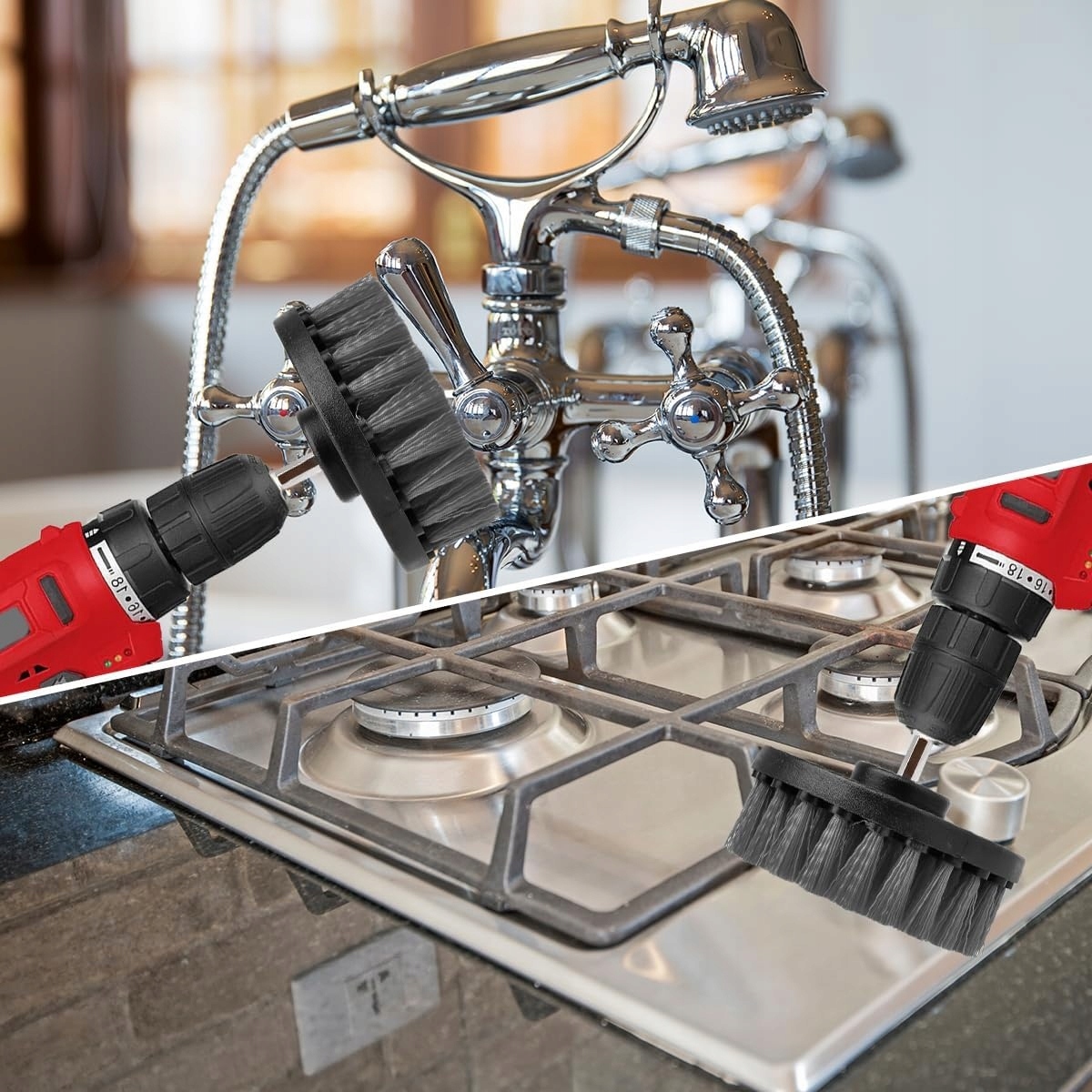 Насадки-щітки для дрилі та шуруповерта для чищення плитки, ванної, килимів і авто з подовжувачем і серветкою - мініатюра 6