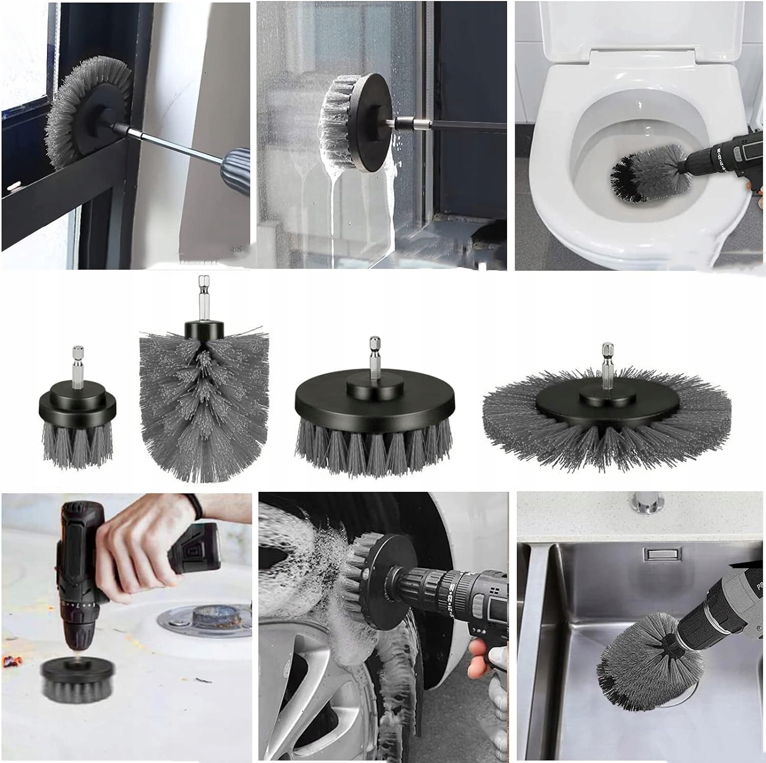 Насадки-щітки для дрилі та шуруповерта для чищення плитки, ванної, килимів і авто з подовжувачем і серветкою - мініатюра 7