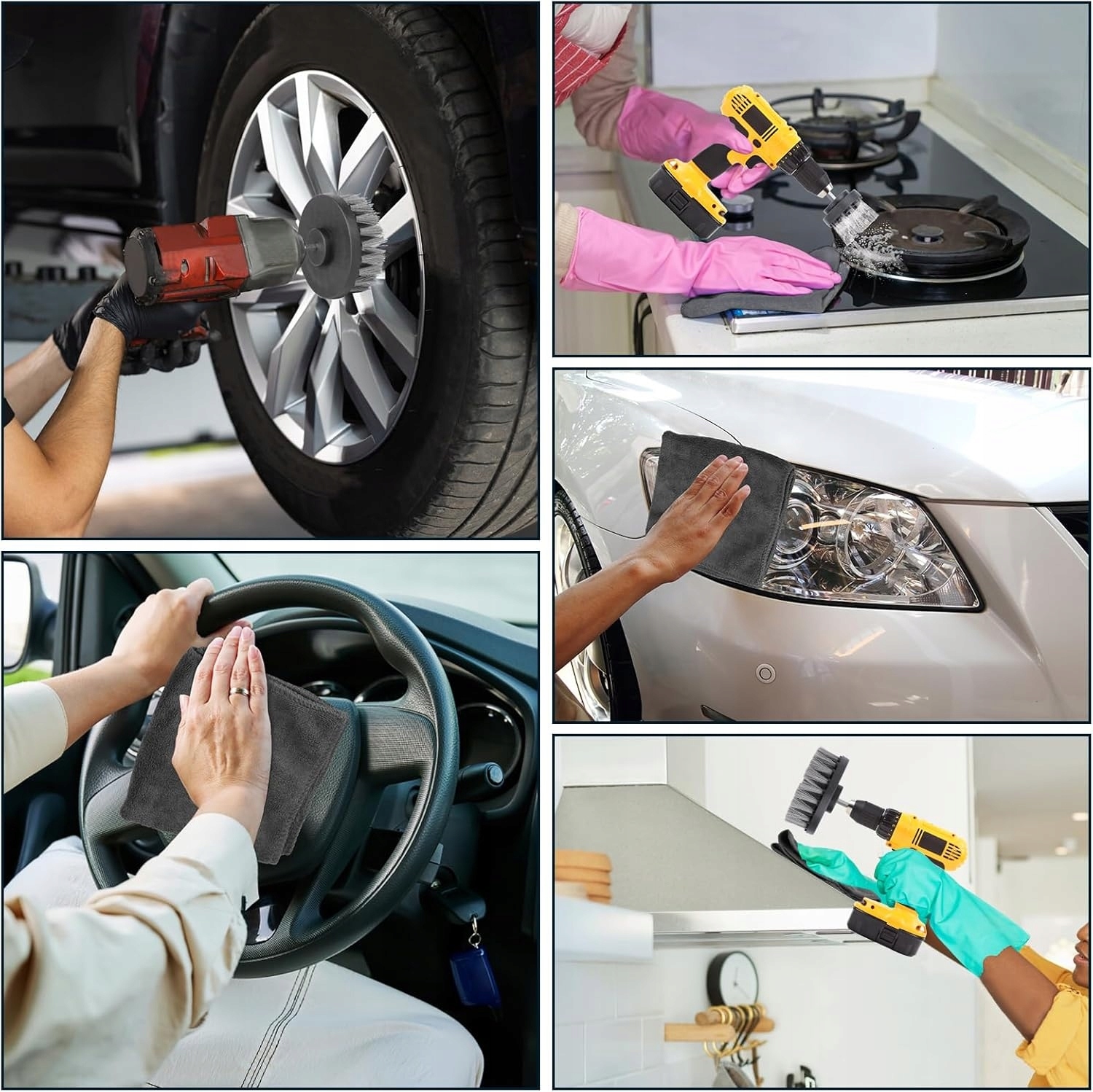 Насадки-щітки для дрилі та шуруповерта для чищення плитки, ванної, килимів і авто з подовжувачем і серветкою - мініатюра 8