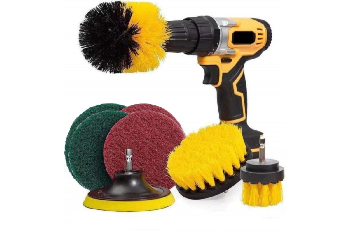Насадка-щітка на дриль для прибирання з набором абразивних губок 8 в 1 • Набір щіток і падів для чищення ванної, кухні та кахлю