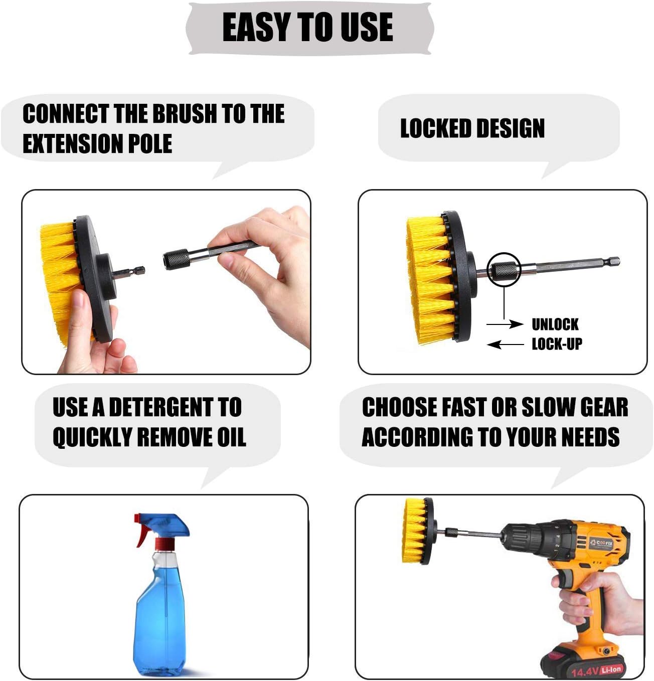 Насадка-щітка на дриль для прибирання з набором абразивних губок 8 в 1 - мініатюра 6