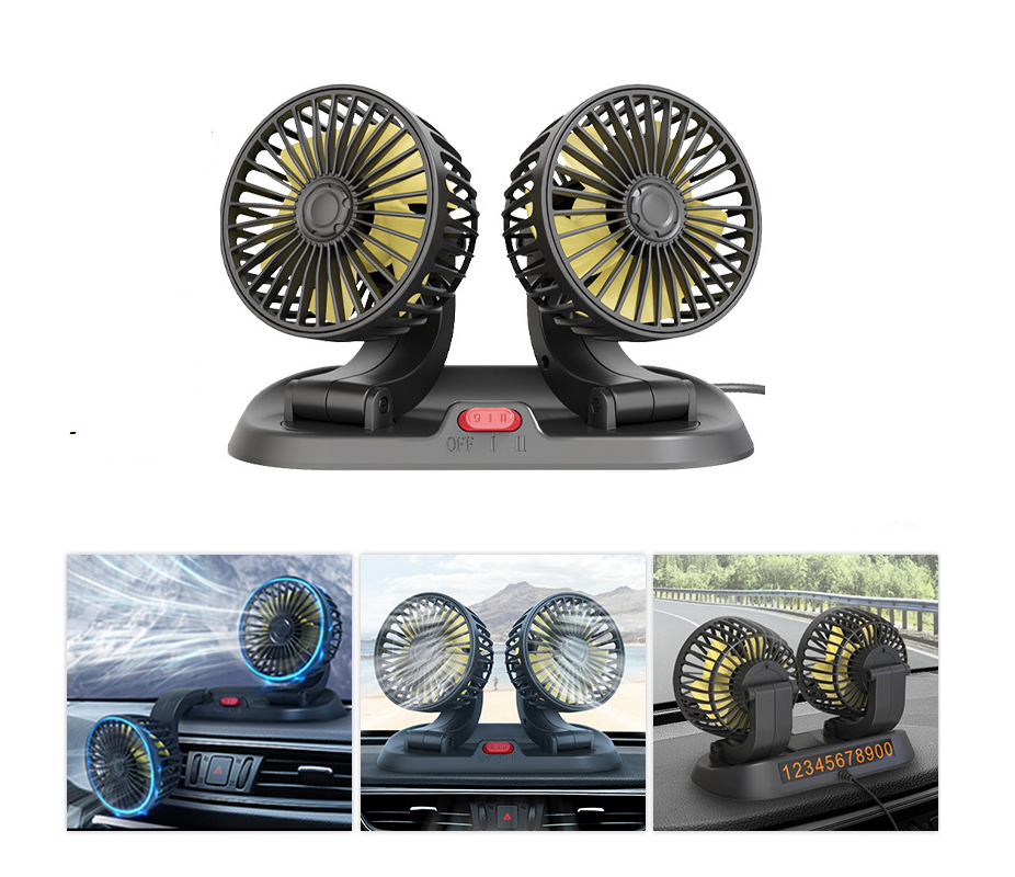 Двоголовий вентилятор для салону авто з регулятором швидкості та поворотом на 360° - мініатюра 8