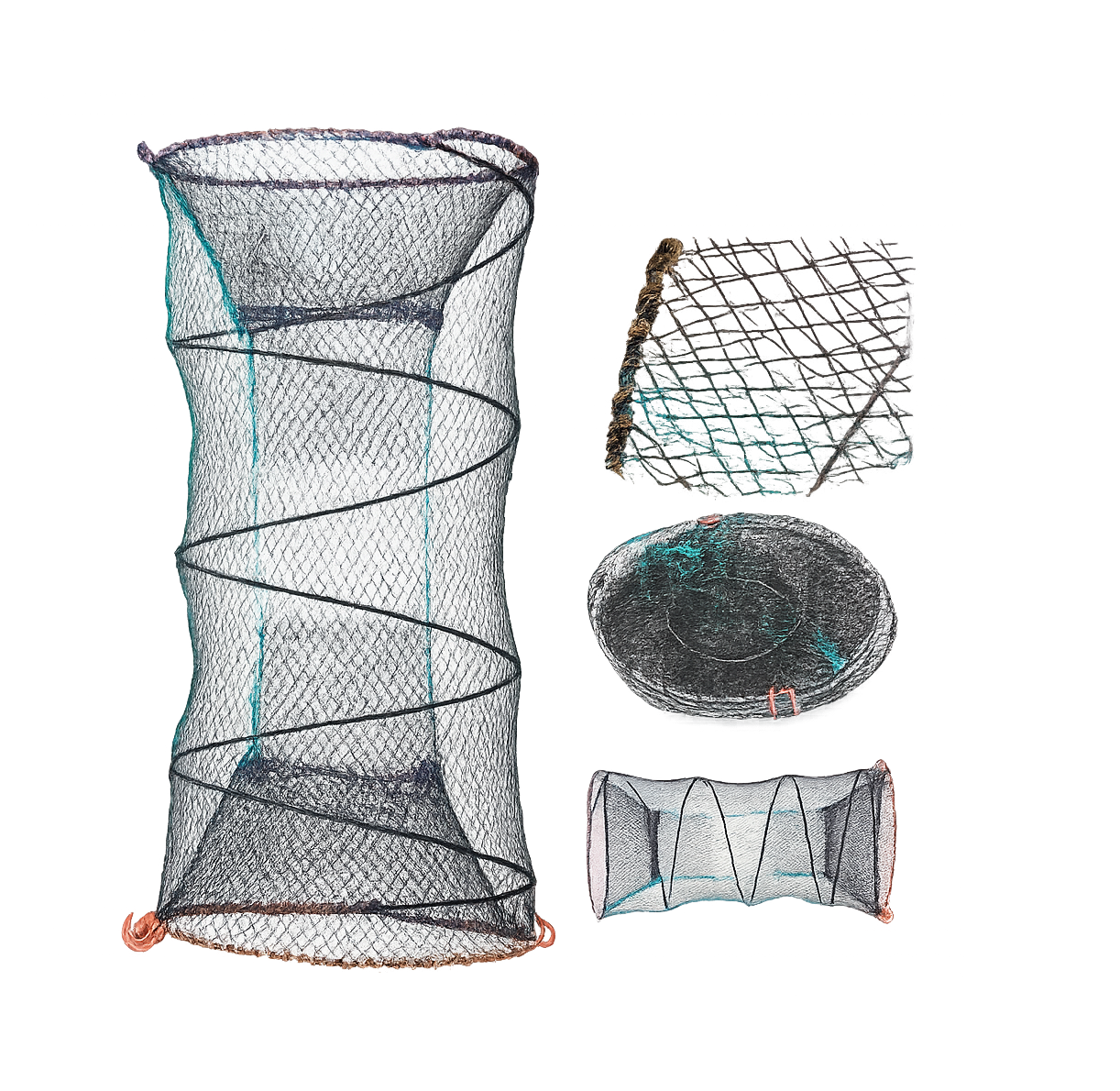 Складна пастка раколовка для риби та раків Ø25×47 см з нейлону - мініатюра 4