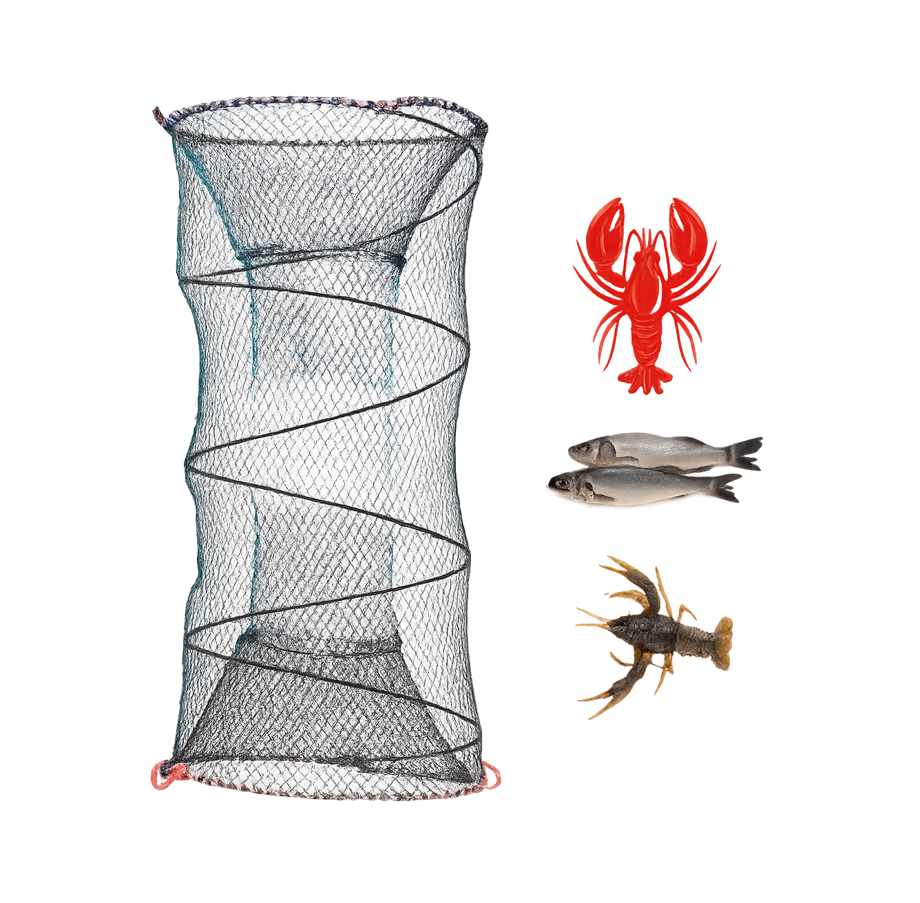 Складна пастка раколовка для риби та раків Ø30×64 см з нейлону - мініатюра 2