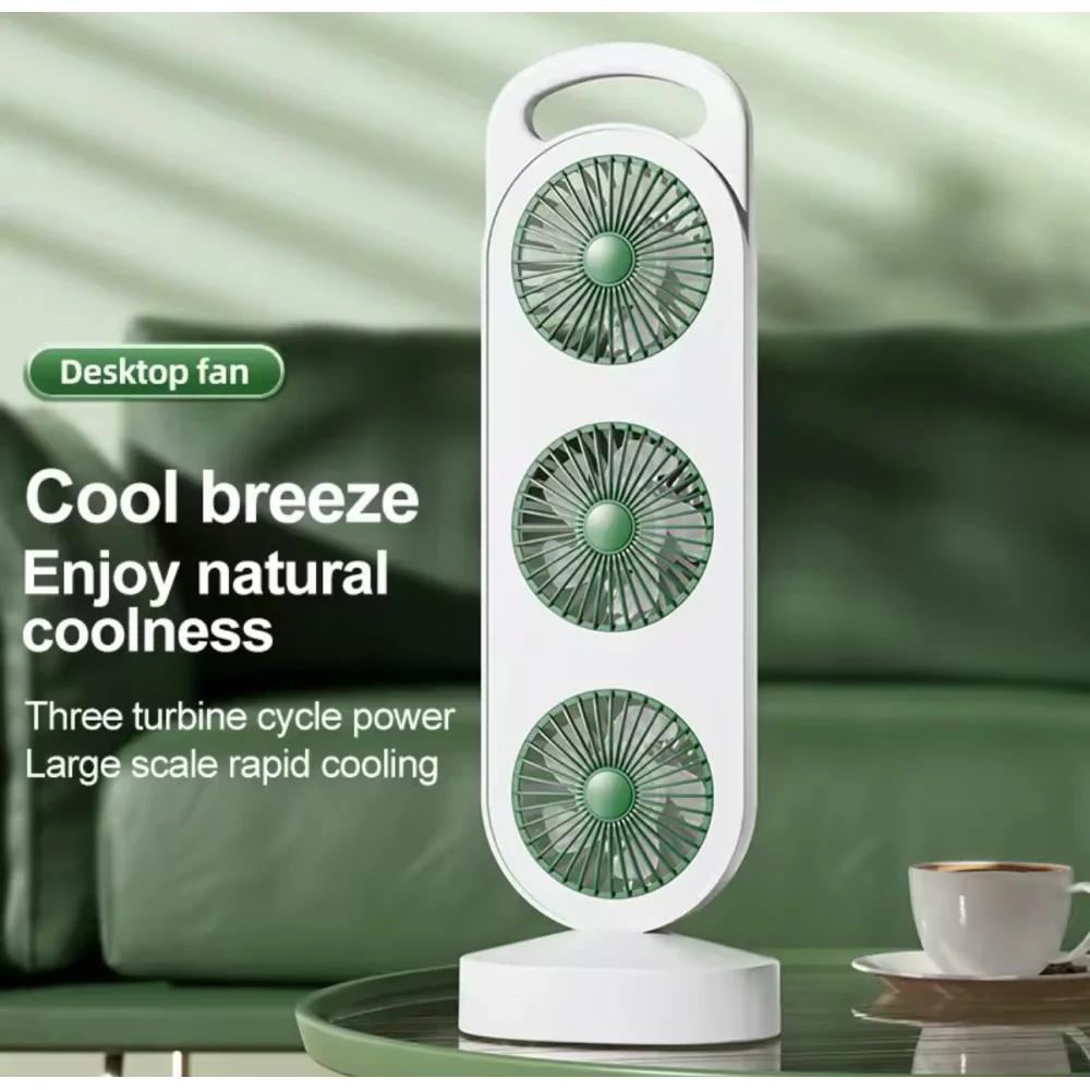 Настільний міні-вентилятор з трьома головками, акумулятором і зарядкою Type-C • Триглавий вентилятор USB LY-856 / S-31