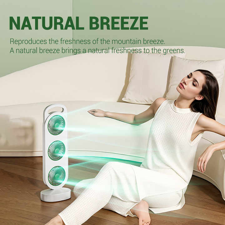 Настільний міні-вентилятор з трьома головками, акумулятором і зарядкою Type-C - мініатюра 2