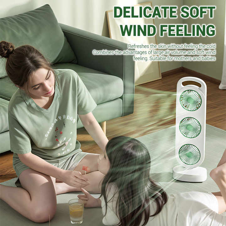 Настільний міні-вентилятор з трьома головками, акумулятором і зарядкою Type-C - мініатюра 3