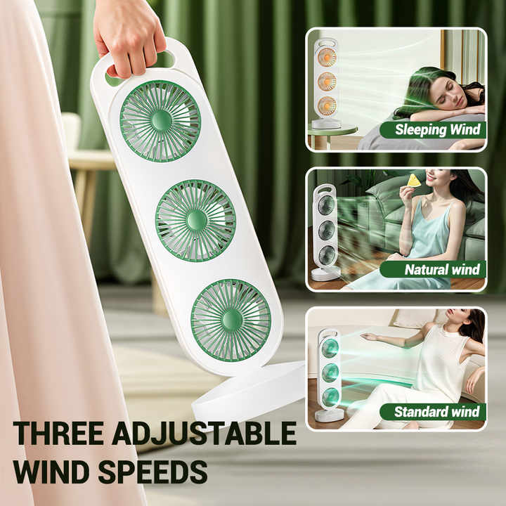 Настільний міні-вентилятор з трьома головками, акумулятором і зарядкою Type-C - мініатюра 4