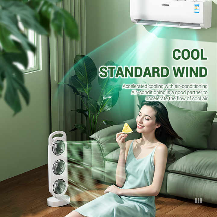 Настільний міні-вентилятор з трьома головками, акумулятором і зарядкою Type-C - мініатюра 5