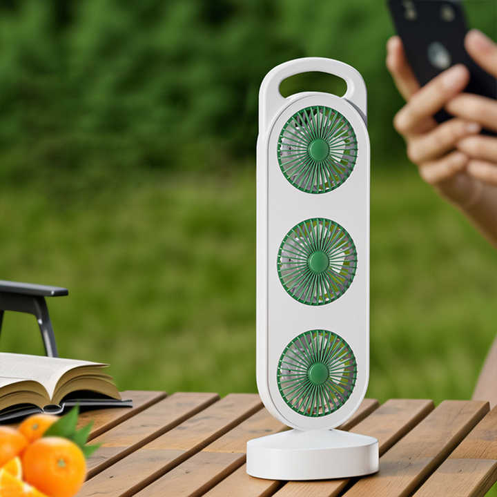 Настільний міні-вентилятор з трьома головками, акумулятором і зарядкою Type-C - мініатюра 6