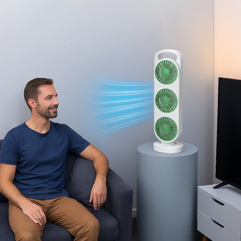 Настільний міні-вентилятор з трьома головками, акумулятором і зарядкою Type-C - мініатюра 8
