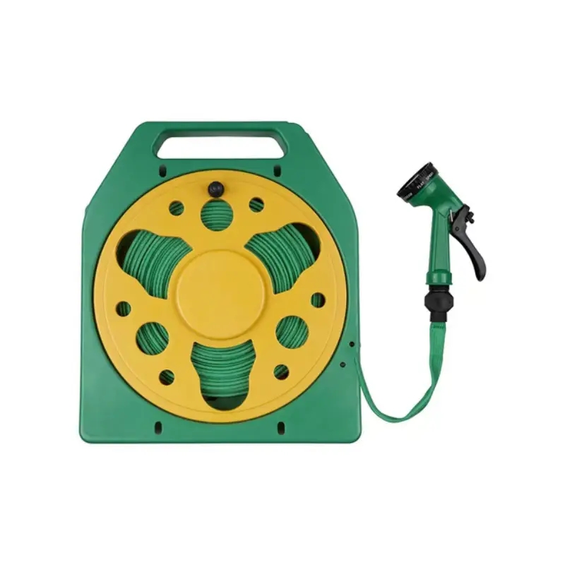 Шланг поливальний у котушці BSM 15 м • Плоский садовий шланг з розпилювачем і ручкою для перенесення