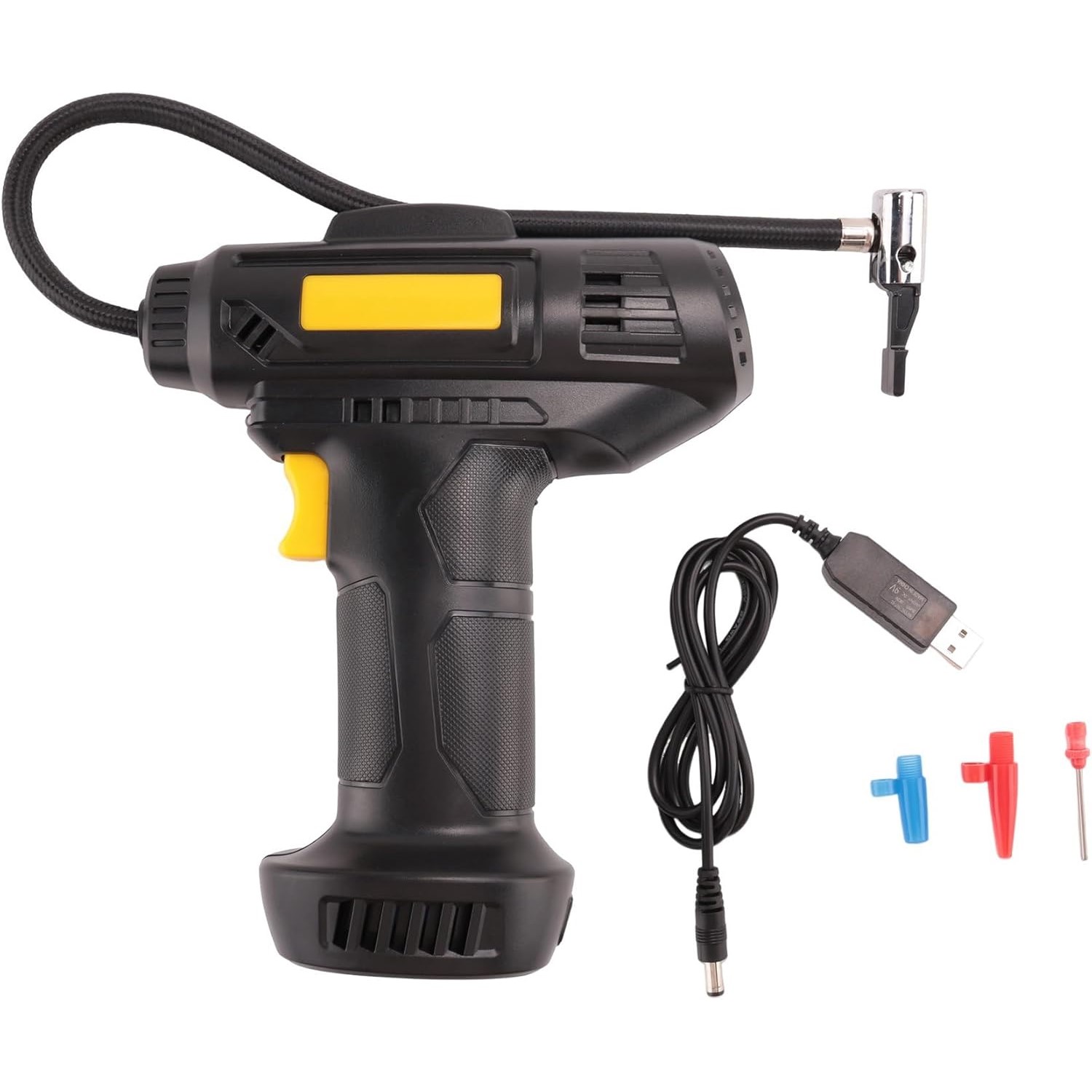 Автомобільний компресор ручний з аналоговим манометром LY-910 • Насос для шин від прикурювача 12V з набором насадок