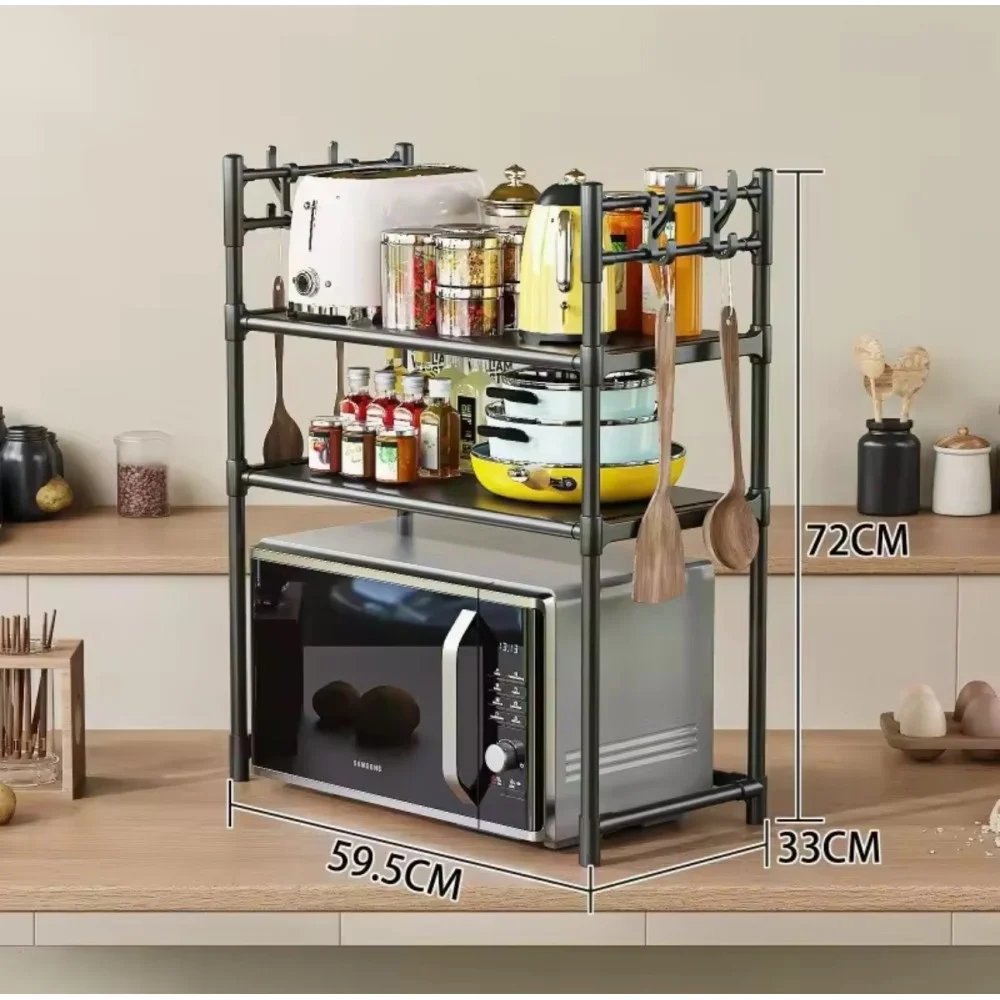 Полиця Стелаж для Мікрохвильовки 3-ярусна • Кухонний органайзер з гачками