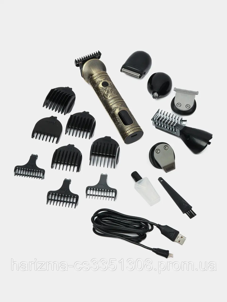 Набір для стрижки волосся та бороди VGR V-106 • 6 в 1, 14 насадок, LED-дисплей, акумуляторний тример