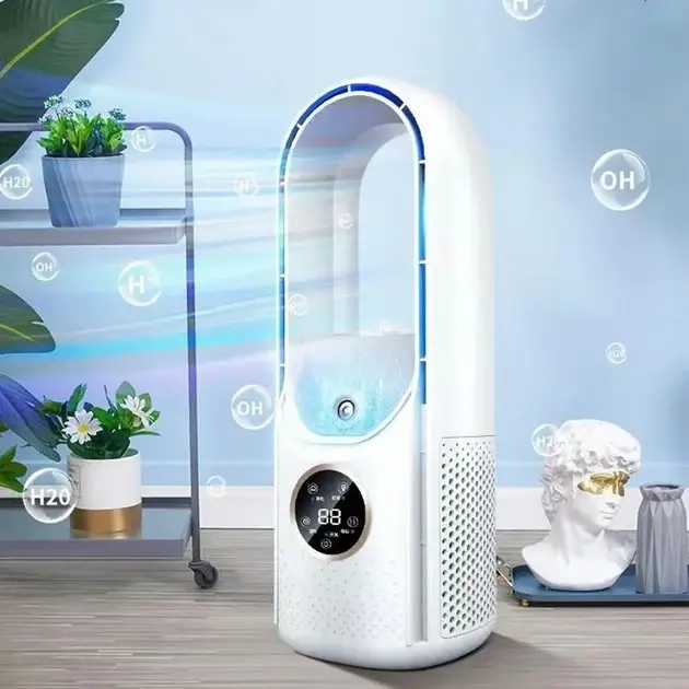 Безлопатевий вентилятор з зволожувачем і підсвіткою Smart Air Multiplier LY-939 • Настільний акумуляторний вентилятор 3-в-1