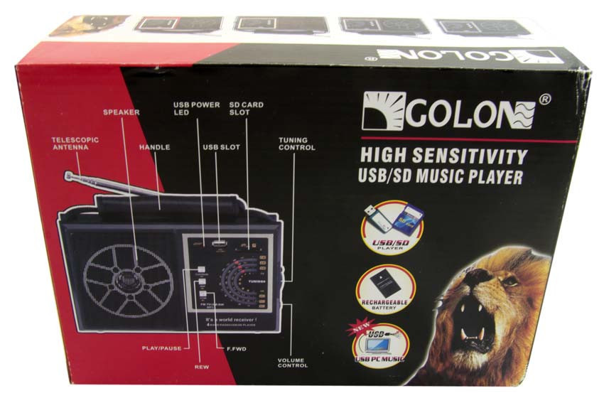 Портативний радіоприймач Golon RX-9933 з акумулятором, USB, SD, FM радіо - мініатюра 4