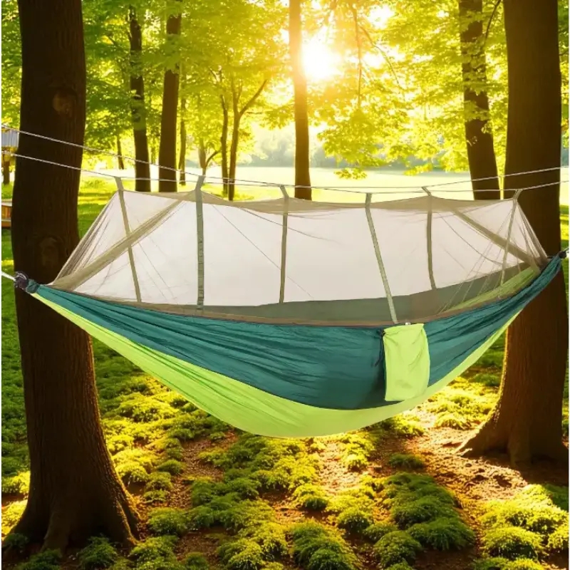 Гамак з москітною сіткою 220×120 см • Туристичний підвісний гамак-кокон для кемпінгу та походів