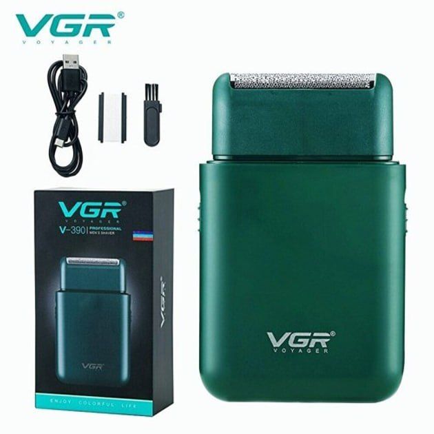 Акумуляторна міні електробритва для чоловіків VGR V 390 Green • Професійний шейвер з тримером для сухого та вологого гоління