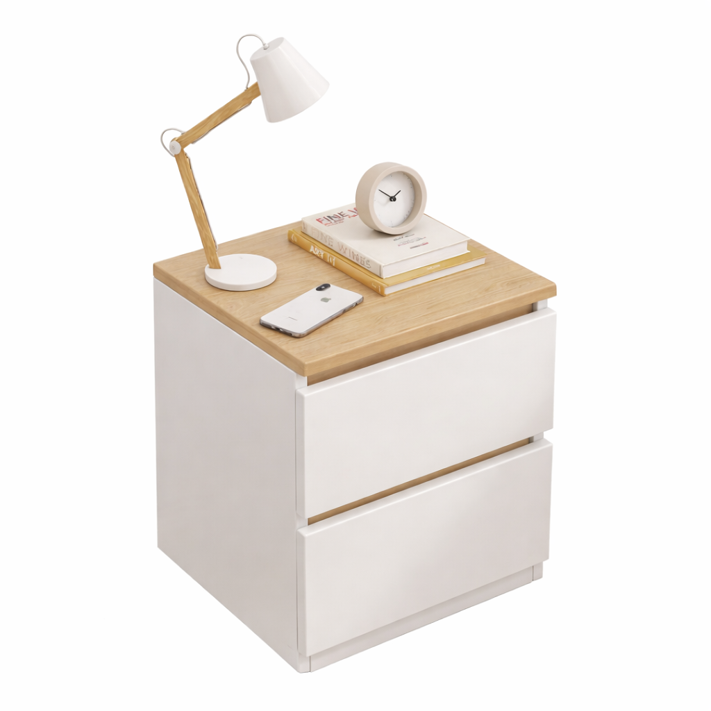 Тумбочка приліжкова STL-MD 78 • Компактна біла тумба з шухлядами для спальні