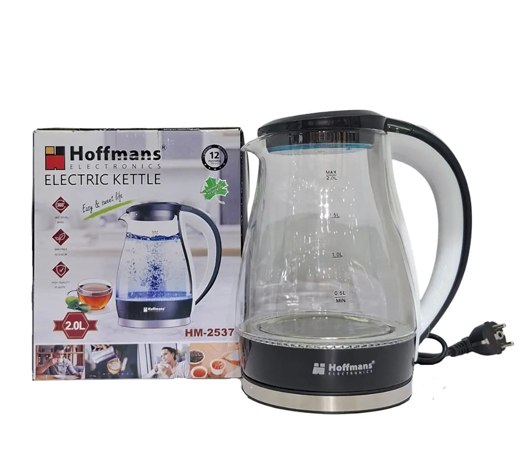 Електрочайник Hoffmans скло 2,0L HM-2537 • Скляний електрочайник дисковий 2000W