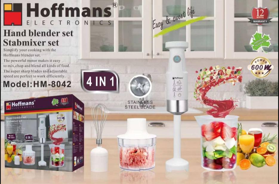 Занурювальний блендер Hoffmans 4 в 1 600W HM-8042 • Багатофункціональний блендер з насадками для збивання та подрібнення