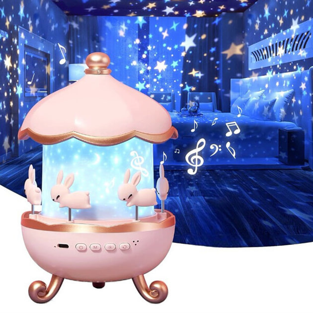 Музичний світильник-нічник LED "Карусель зайчиків" Bluetooth + 6 змінних картинок - мініатюра 2