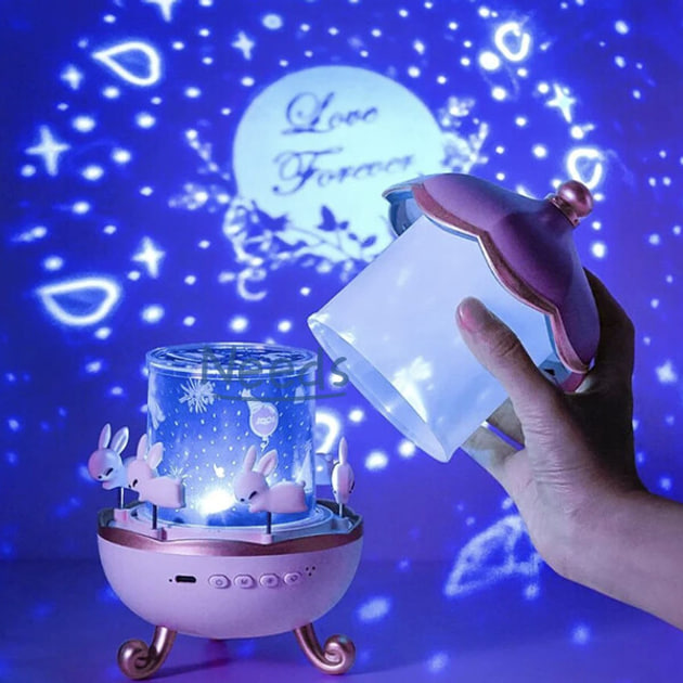 Музичний світильник-нічник LED "Карусель зайчиків" Bluetooth + 6 змінних картинок - мініатюра 3