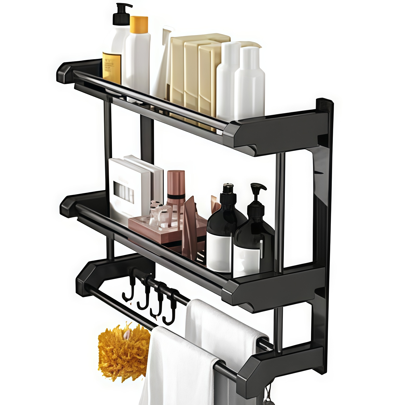 Полиця для ванної кімнати стелаж 60 см 106-20-69 • Настінна полиця для ванної кімнати на 3 яруси з гачками SKLM-10