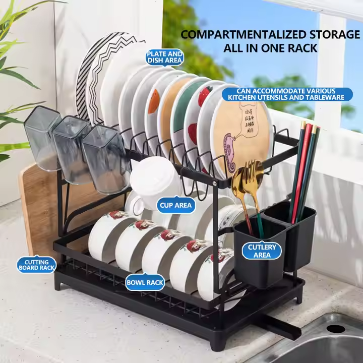 Двоярусна сушарка для посуду з піддоном і тримачем для столових приборів - мініатюра 3