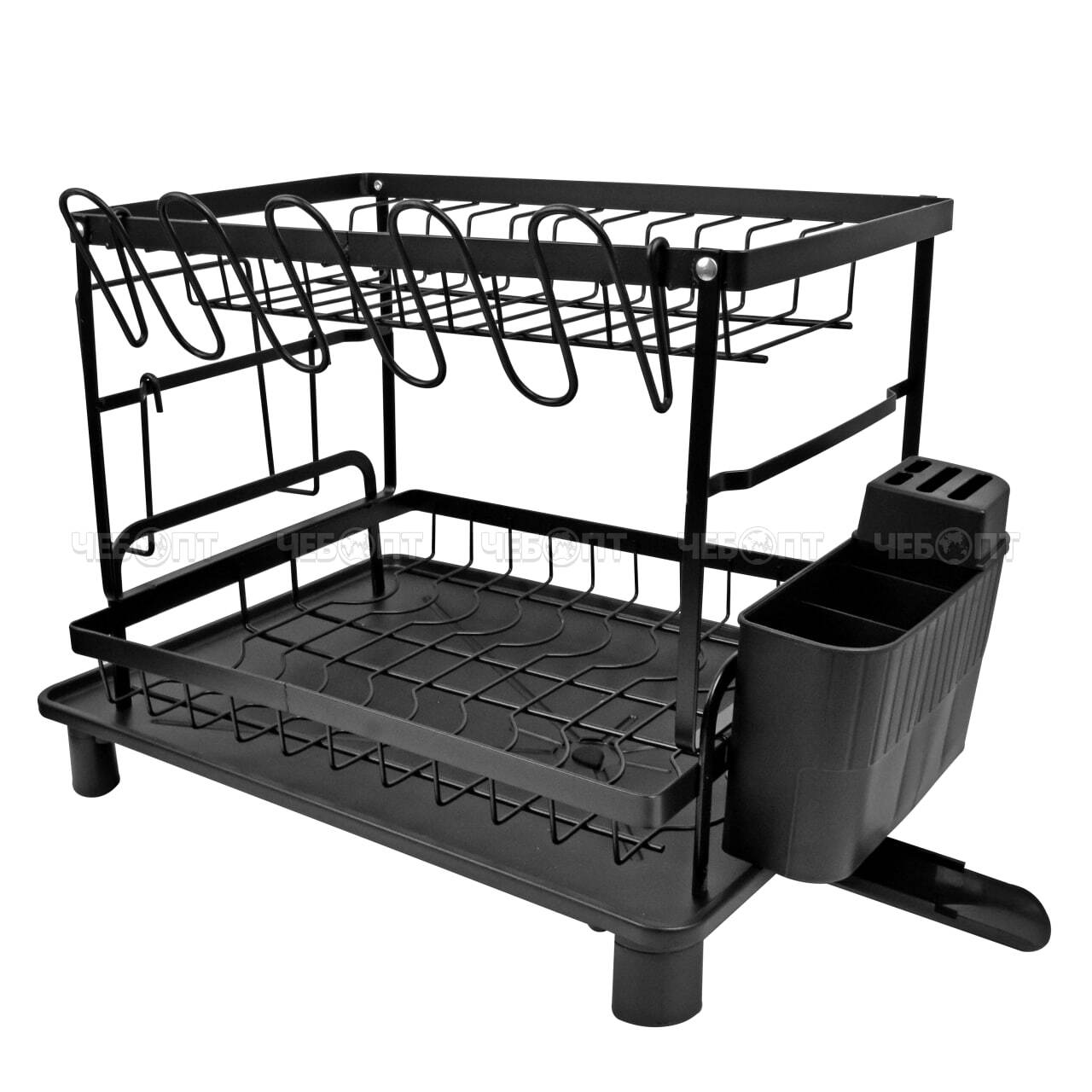 Двоярусна сушарка для посуду з піддоном і тримачем для столових приборів - мініатюра 4