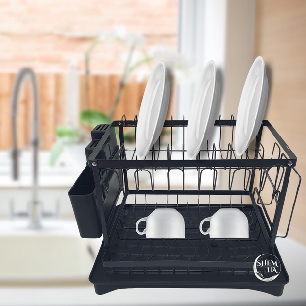 Двоярусна сушарка для посуду з піддоном і тримачем для столових приборів - мініатюра 5