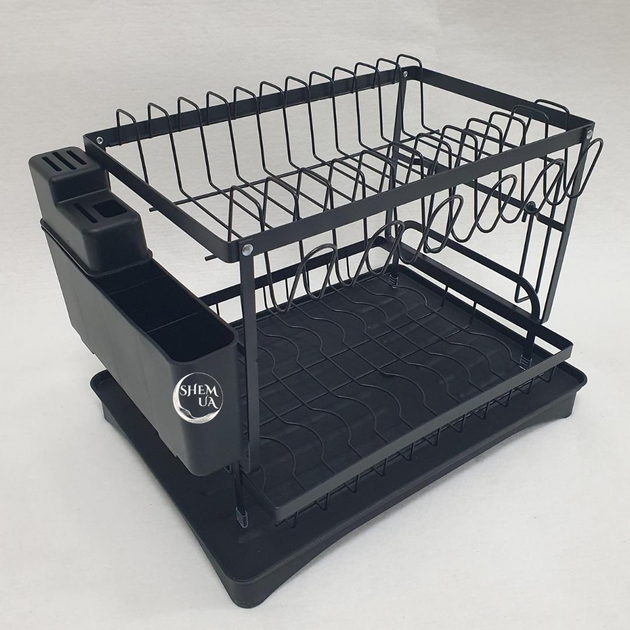 Двоярусна сушарка для посуду з піддоном і тримачем для столових приборів - мініатюра 7