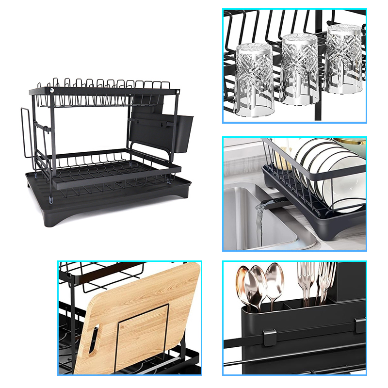 Двоярусна сушарка для посуду з піддоном і тримачем для столових приборів - мініатюра 9