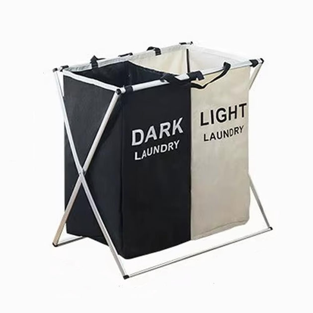 Кошик для білизни розкладний сортувальний 2 секції Dark/Light 90 л • Органайзер для зберігання та сортування речей