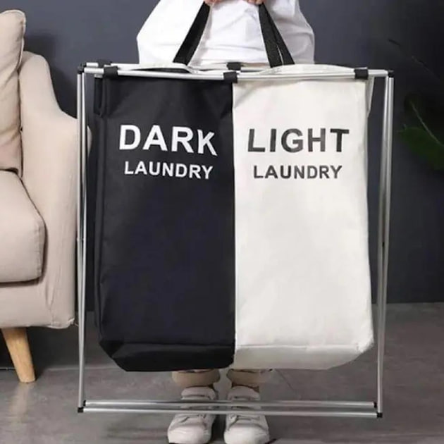 Кошик для білизни розкладний сортувальний 2 секції Dark/Light 90 л - мініатюра 2