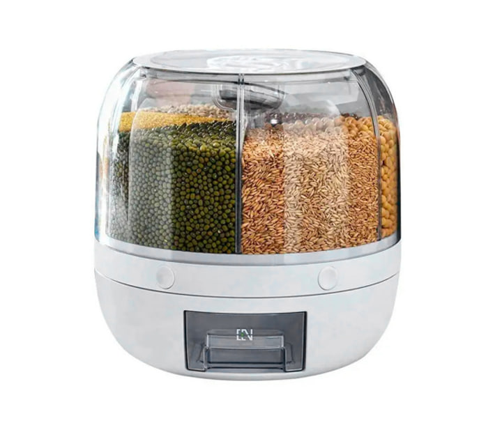 Органайзер для круп із 6 відділеннями та обертанням 360° • Зручний диспенсер для сипучих продуктів