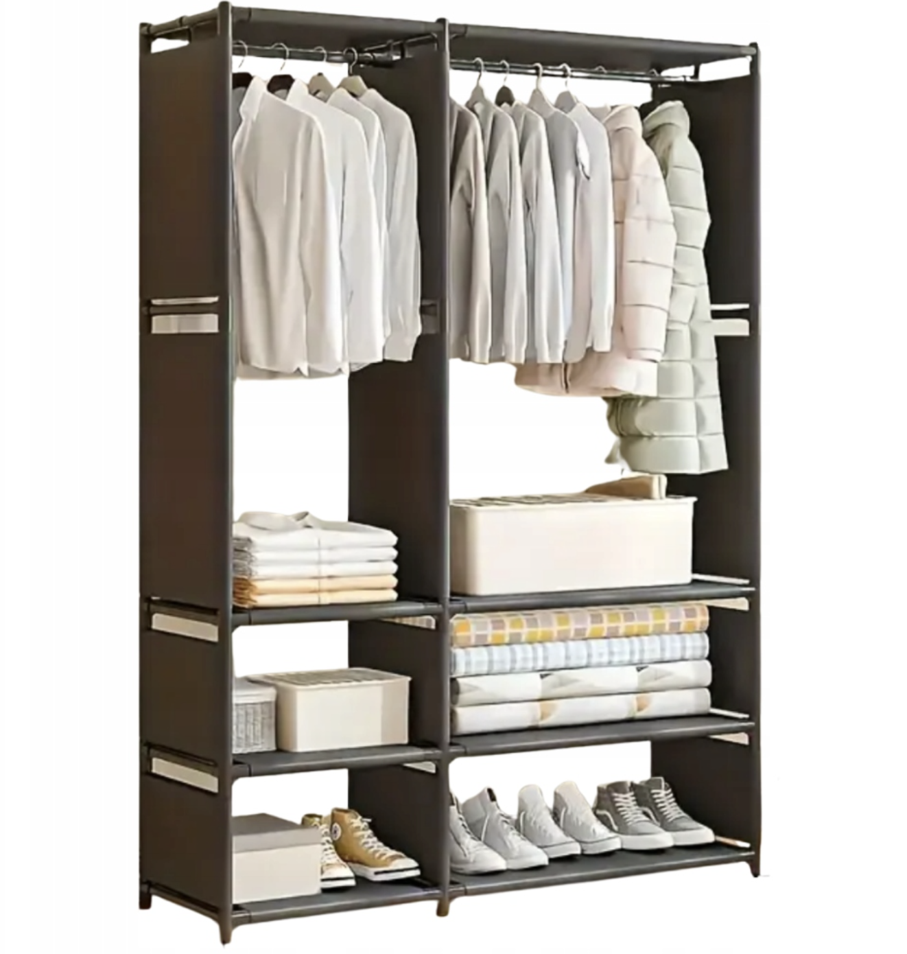 Велика складна текстильна шафа з полицями та штангою • Тканинна шафа для одягу та взуття
