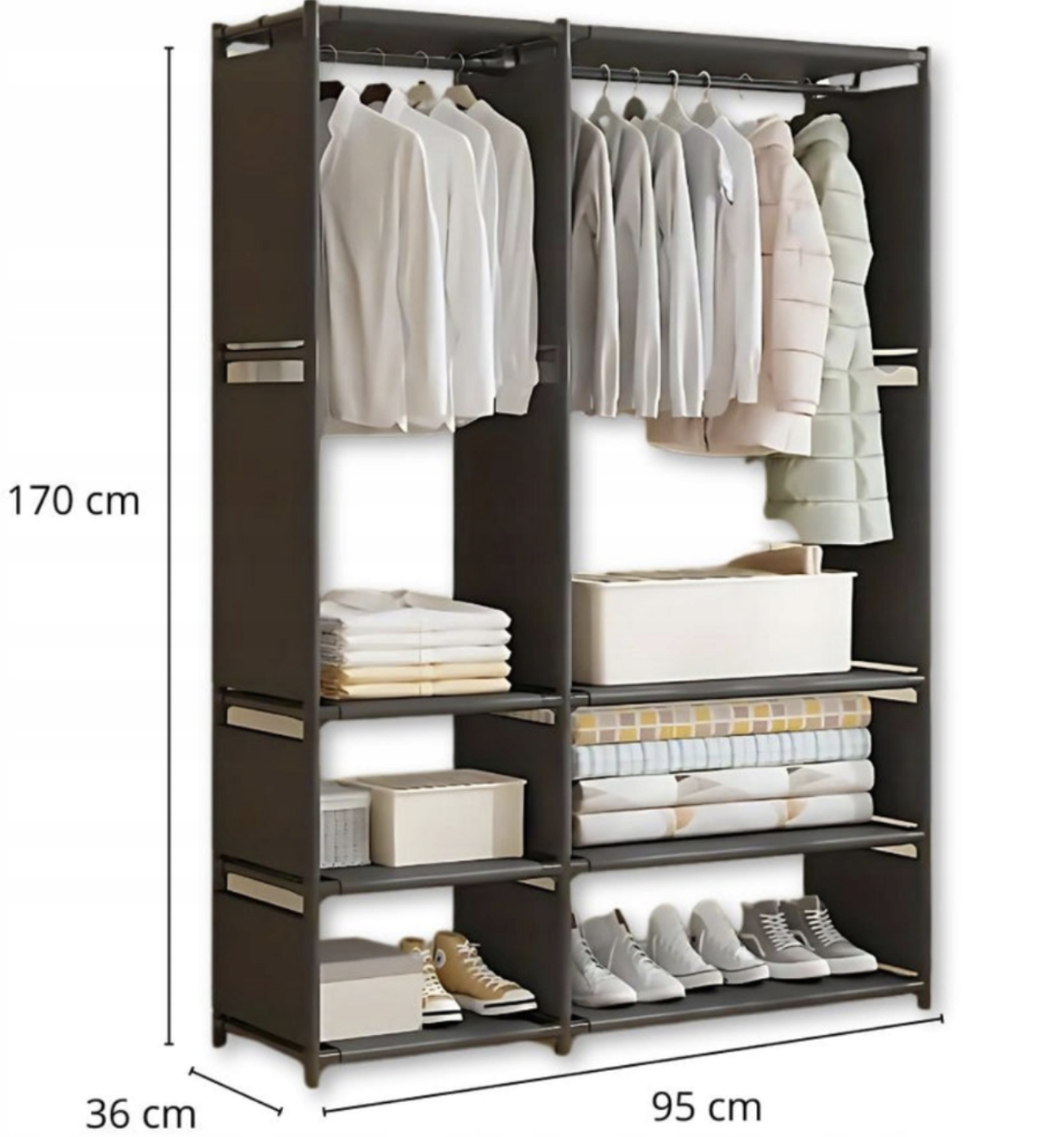 Велика складна текстильна шафа з полицями та штангою - мініатюра 4