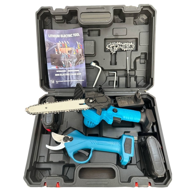 Набір 2 в 1 акумуляторна міні-ланцюгова пила 6 дюймів та акумуляторний секатор з 2-ма акумуляторами 24 В у кейсі - мініатюра 2
