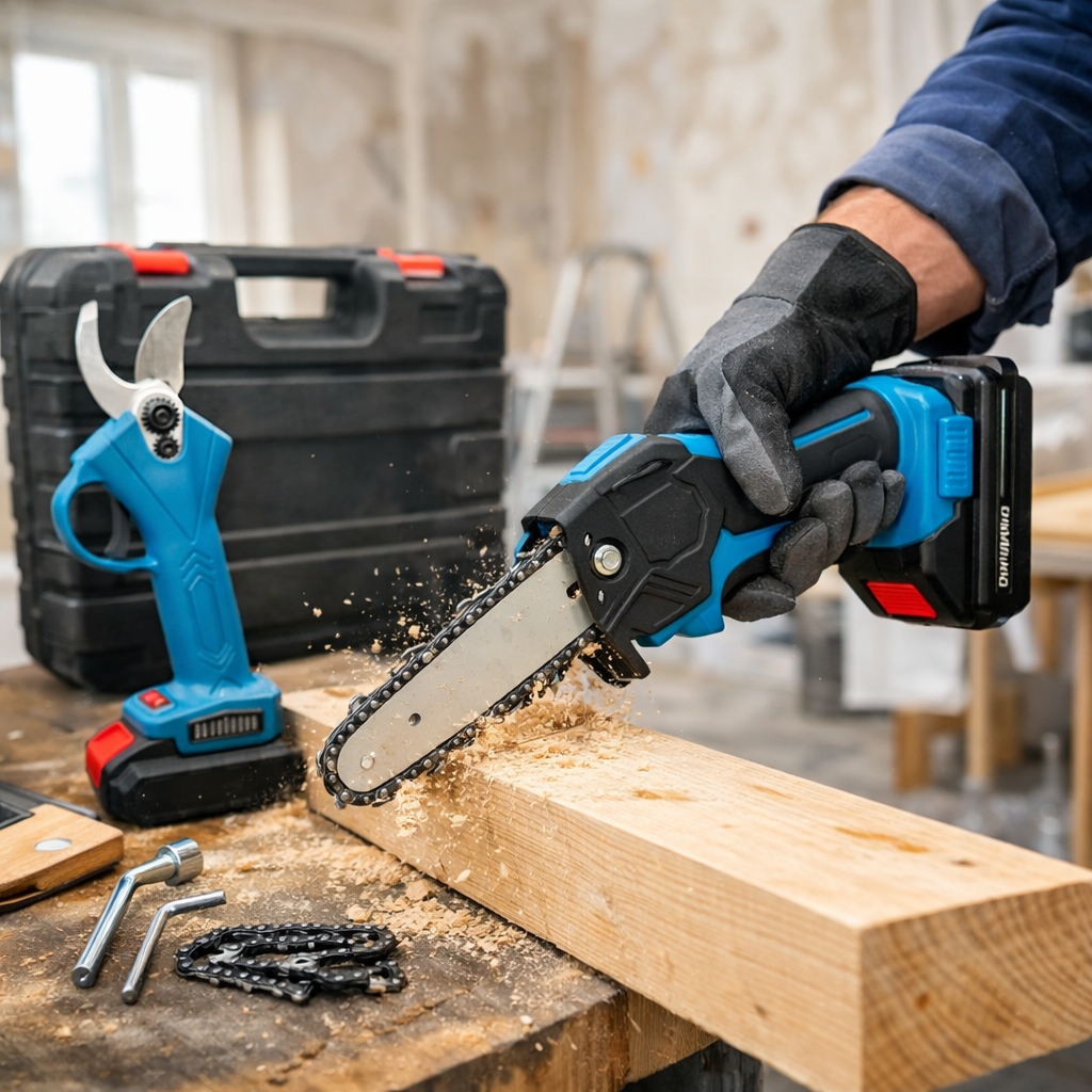 Набір 2 в 1 акумуляторна міні-ланцюгова пила 6 дюймів та акумуляторний секатор з 2-ма акумуляторами 24 В у кейсі - мініатюра 6