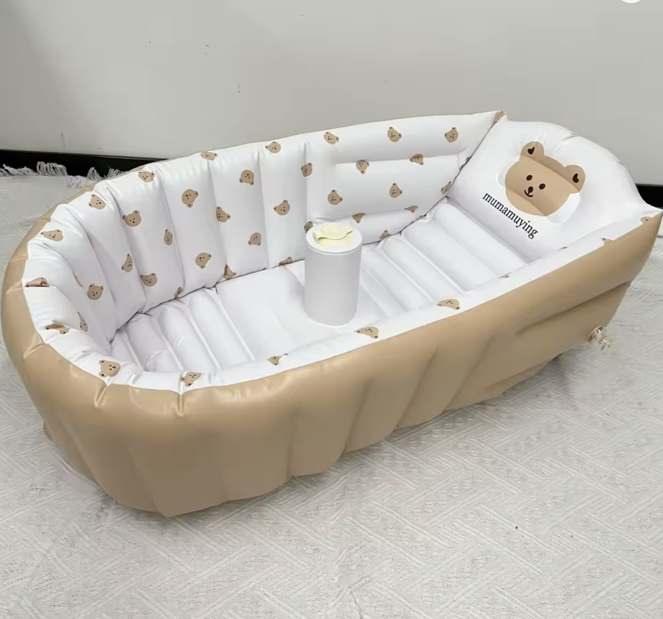 Портативна надувна ванна для купання малюків з антиковзним дном і насосом - мініатюра 7