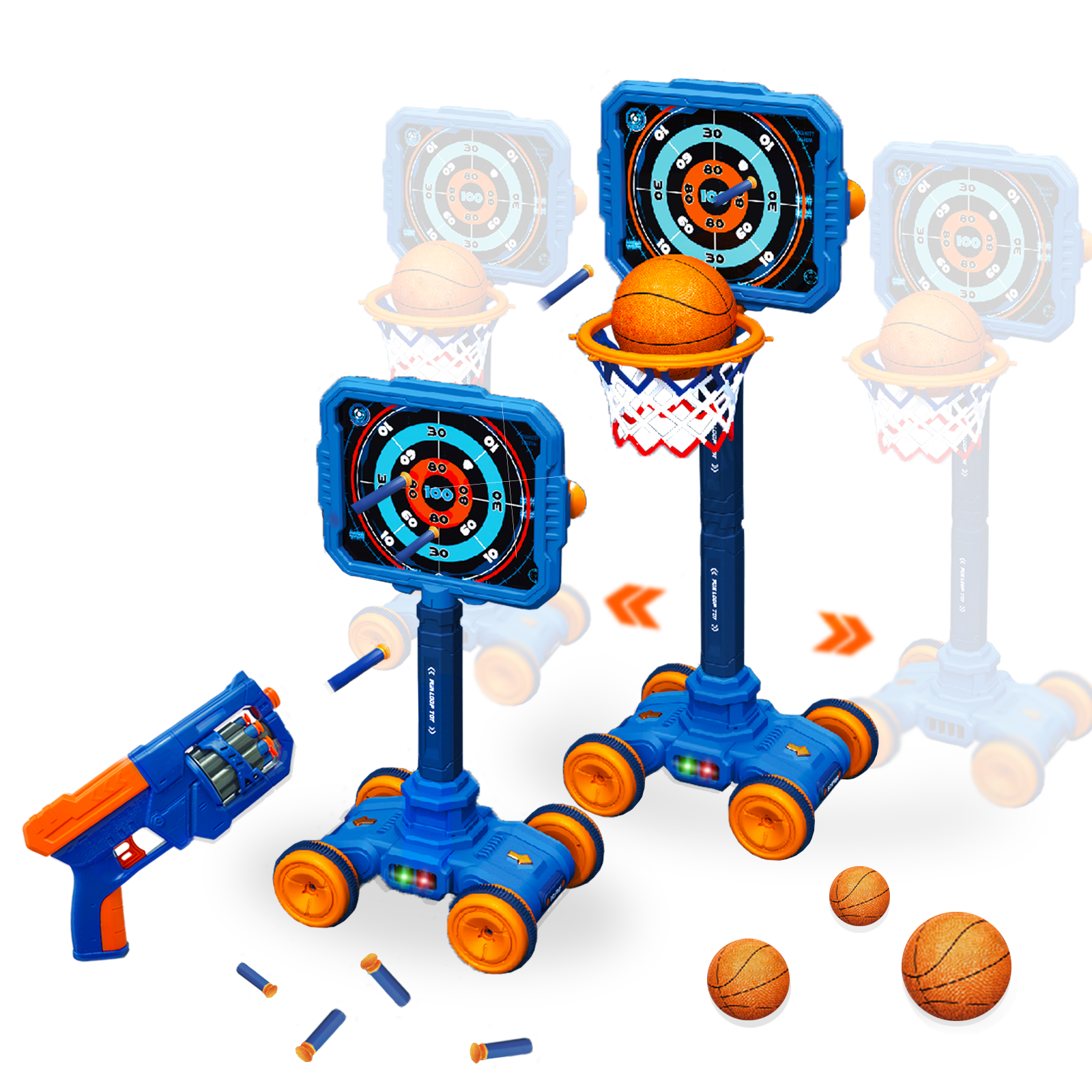 Дитячий тир 3в1 801-17 баскетбол + пістолет + мобільна мішень • Баскетбольний комплект для дітей 3 в 1