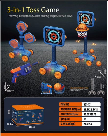 Дитячий тир 3в1 801-17 баскетбол + пістолет + мобільна мішень - мініатюра 7