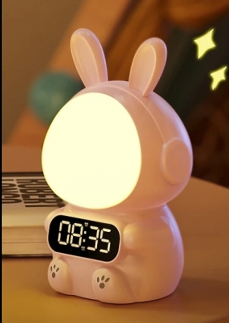 Дитячий будильник Rabbit Clock з LED-дисплеєм і підсвіткою - мініатюра 2
