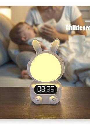 Дитячий будильник Rabbit Clock з LED-дисплеєм і підсвіткою - мініатюра 3