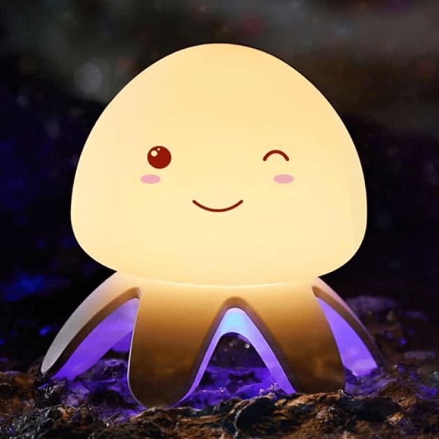 Силіконовий сенсорний акумуляторний RGB восьминіжка світильник нічник з музикою - мініатюра 2