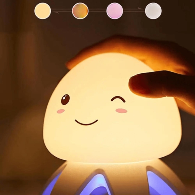 Силіконовий сенсорний акумуляторний RGB восьминіжка світильник нічник з музикою - мініатюра 4