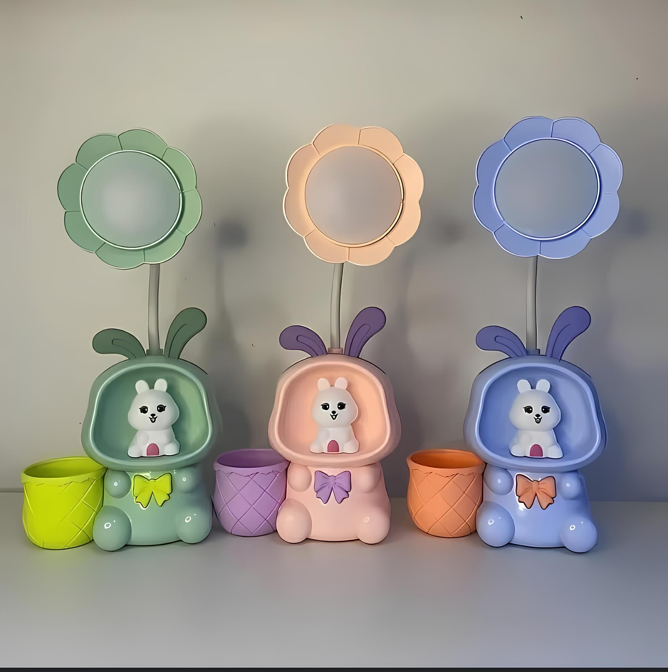 Дитяча настільна акумуляторна LED лампа 3in1 Rabbit BLUE GREEN • Нічник з гнучким USB-підсвічуванням для навчання та сну