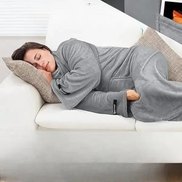 Плед-халат довгий з кишенями з м'якого поліестеру Owersize - мініатюра 2